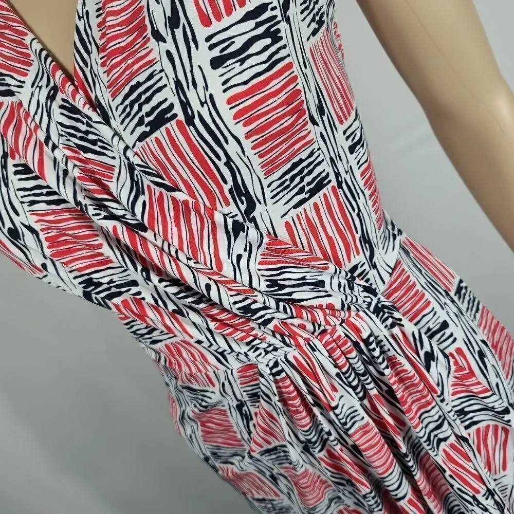 Michael Kors Red and Blue Wrap Midi Dress